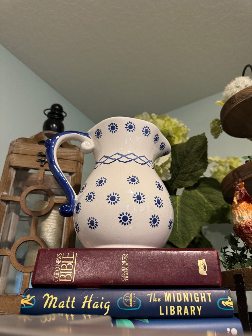 Kent Pottery Blue and White Ceramic Pitcher Vase - Home Art